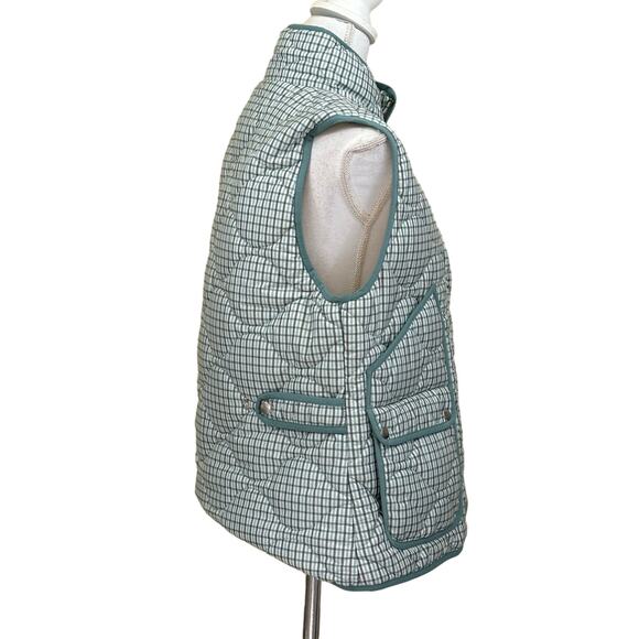 J. Crew Signature Puffer vest, green, white & gray plaid - Picture 2 of 6